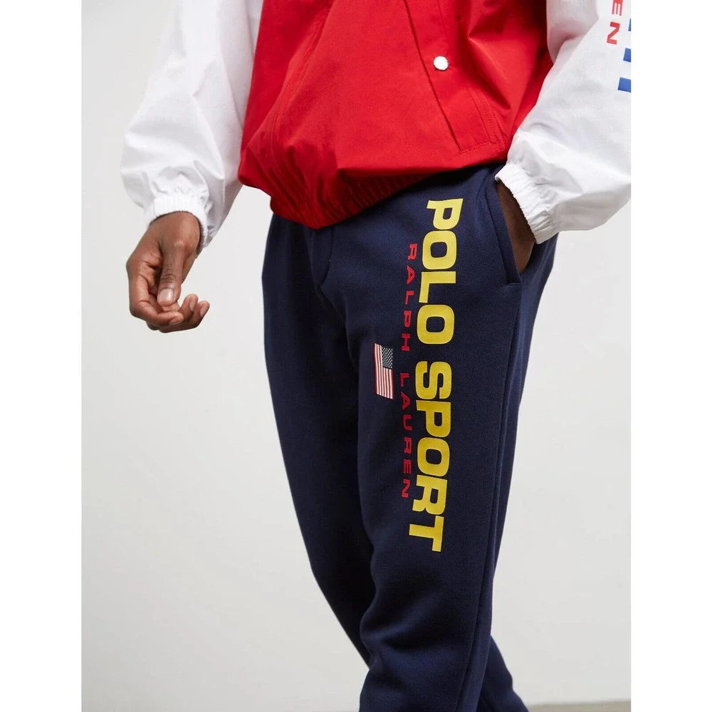 NWT Polo Ralph Lauren Polo Sport Big Logo Flag Fleece Jogger Pants Size Medium - Picture 1 of 7